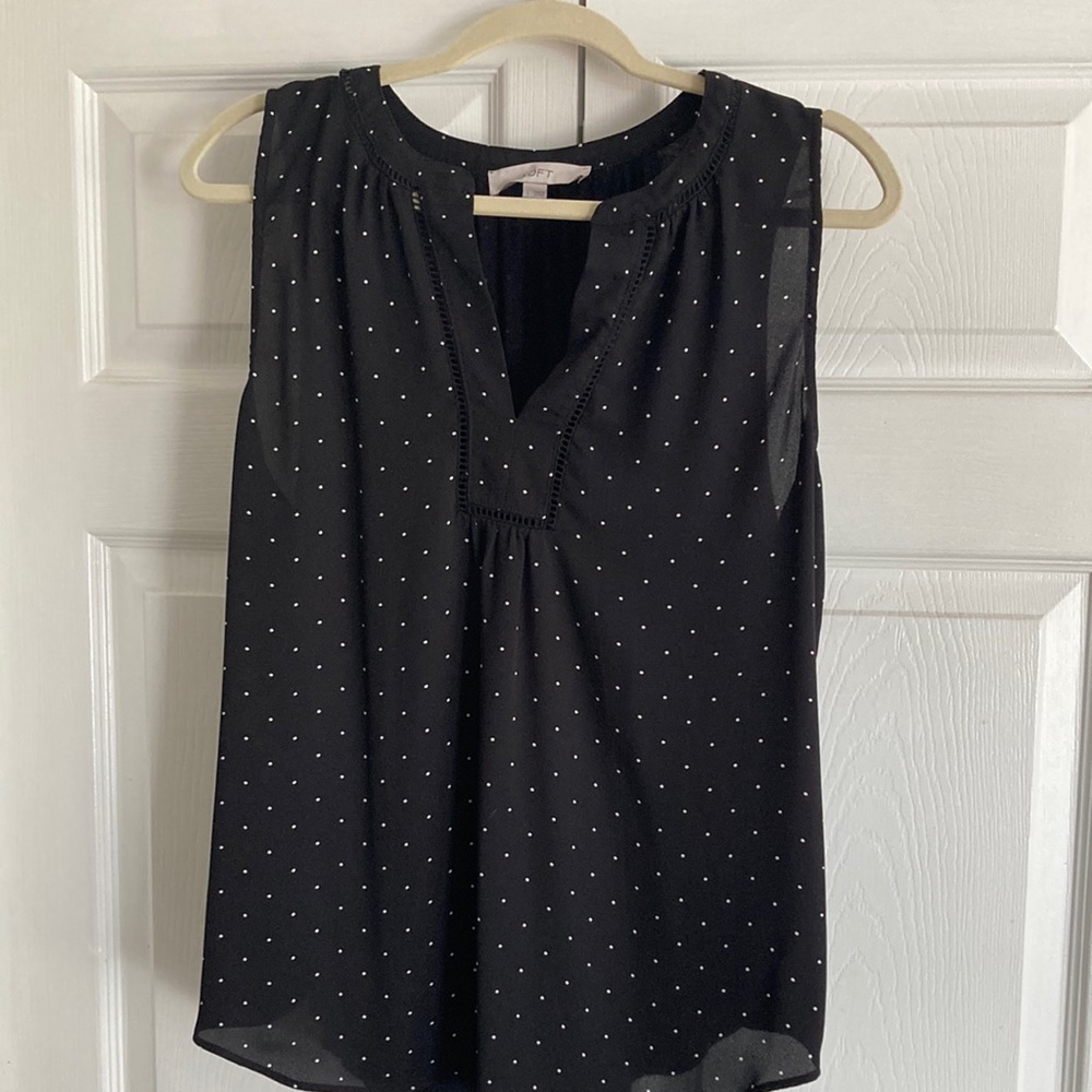 Loft Black and white polka dot dress shirt